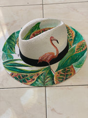 The Aruba Hat (Flamingo & Leaves on White)