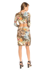 Bella Paradise color print luxury resort skirt with tropical floral design and fitted silhouette