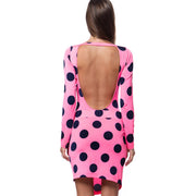 Bella Paradise pink polka dot luxury resort wear skirt with open back and long sleeves