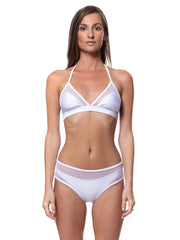 Luxury white bikini top for women paired with matching high-waist bikini bottoms by Bella Paradise
