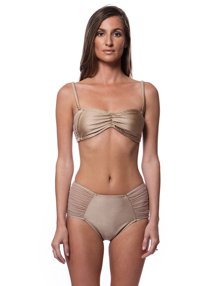 Bella Paradise color print size bikini in beige showcasing resort wear sexy pretty tropical vacation beach to street luxury white party wedding honeymoon