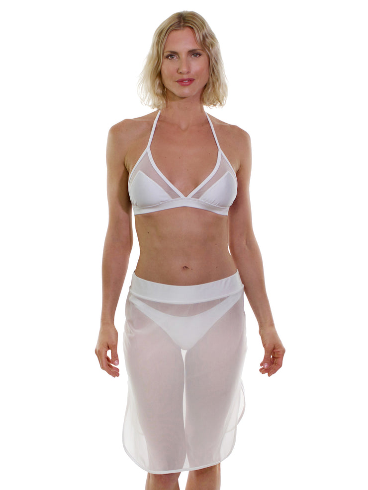 Bella Paradise white sheer beach cover up skirt made of lightweight translucent fabric for summer