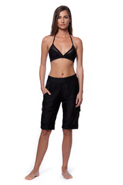 Bella Paradise women's board shorts in black color with side pockets and relaxed fit